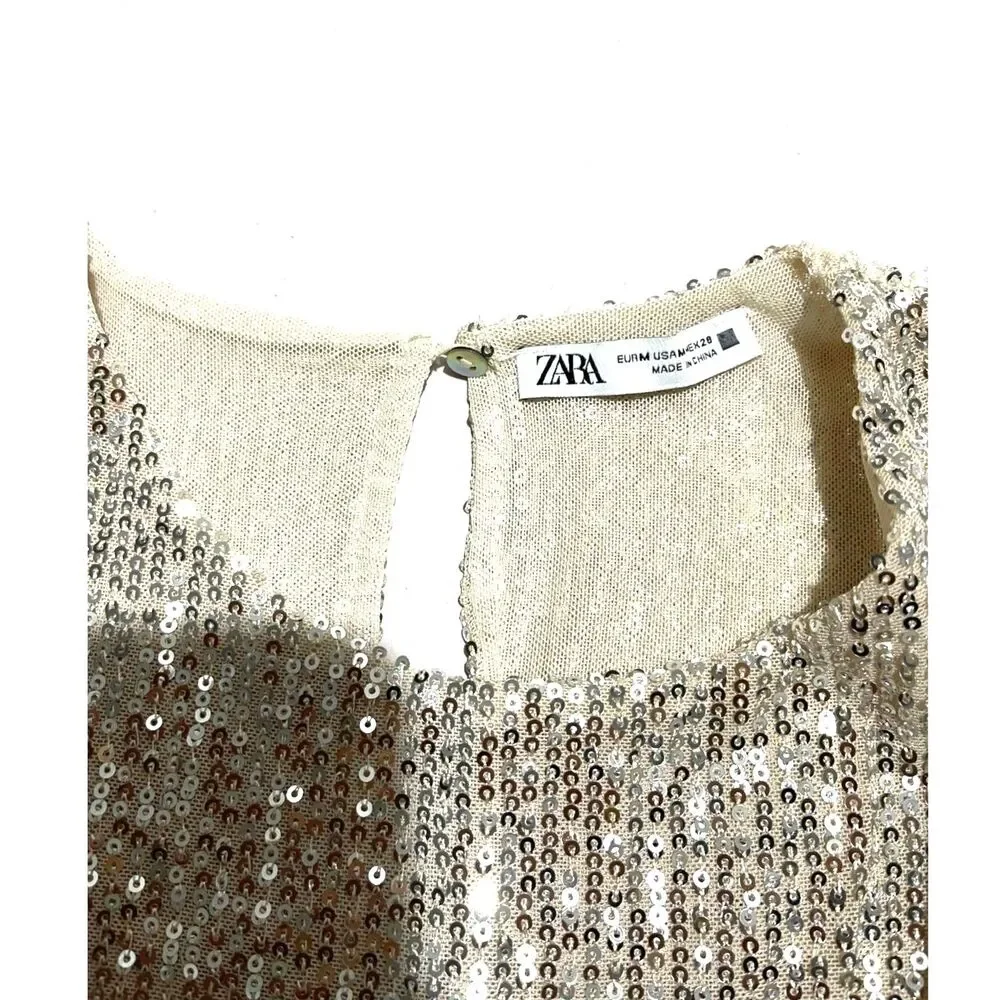 Zara bodysuit sequins glam disco night out sylver festive women S